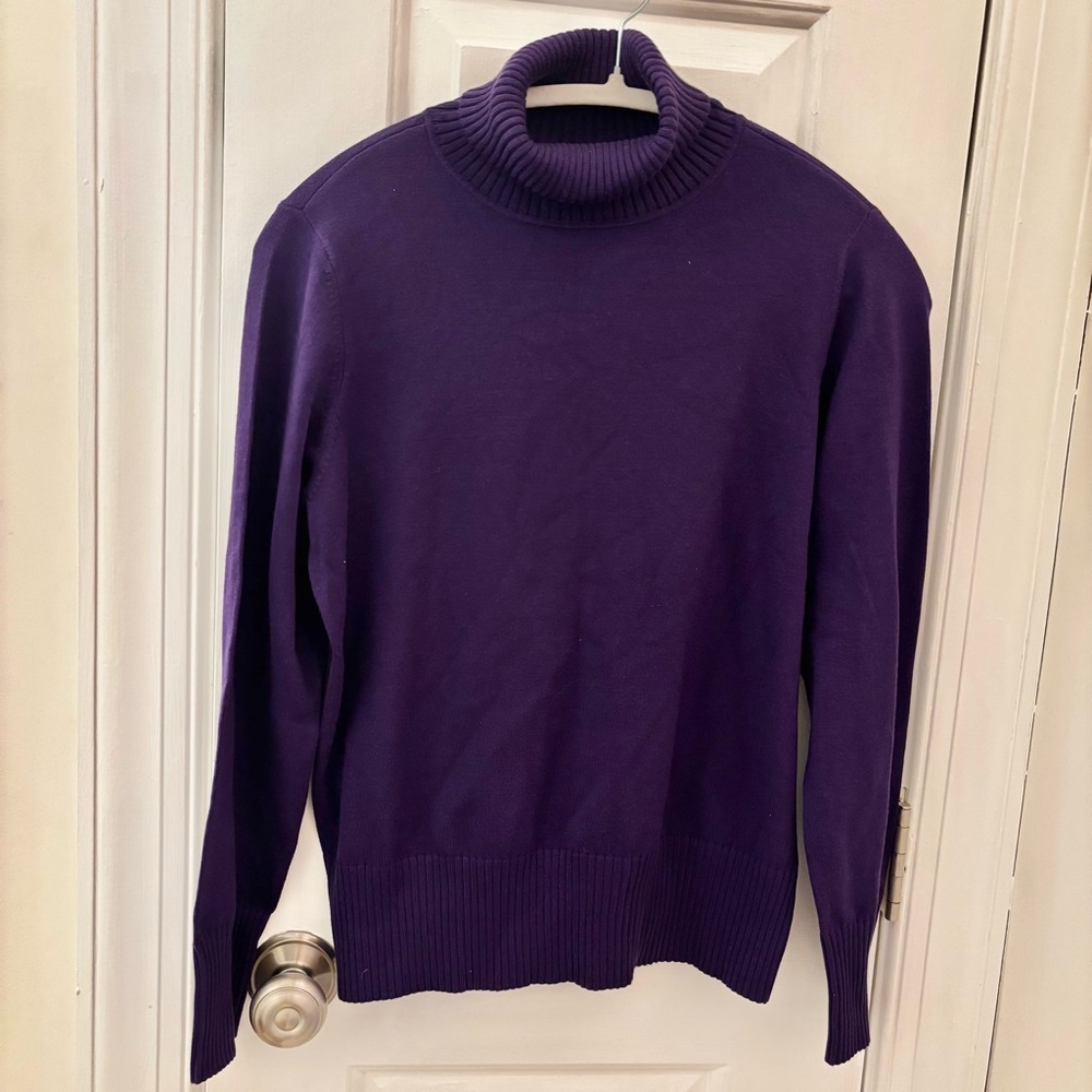 Preston & York Women's 75% Silk Rich Purple Turtleneck Sweater Comfy And Luxe
